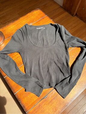 Abercrombie & Fitch Black Scoop Neck Long Sleeve Ribbed Top